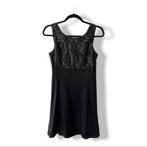 Y2K 1990’s Caren Desiree Black A Line Lace Open Back Cocktail Dress 8 Petite